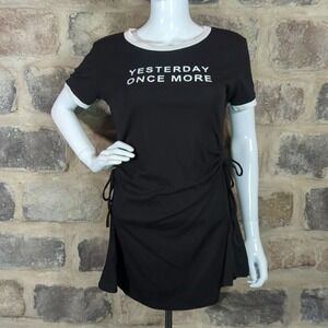 AS Yesterday Once More‎ Tee Shirt Mini Dress Black White Graphic Cinched Tie